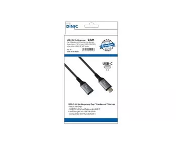 DINIC USB 4.0 Extension, 240W PD, 40Gbps, 0.5m Type C to C, Aluminum Connector, Nylon Cable, DINIC Box.